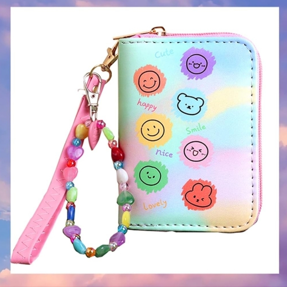 Colorful Kids Wallet with Beaded Strap